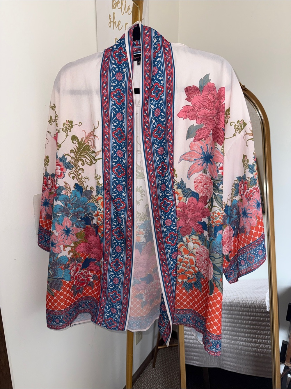 Jealous Tomato Floral Open-Front Kimono Jacket in Pink & Blue